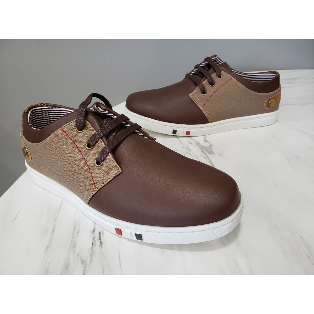 NEW Bruno Marc Men's Brown Leather Casual Sneakers Lace Up Shoes Size 8.5